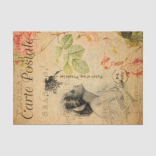 Papier Mousseline Vintage Femme-Dame-Rose Floral Français