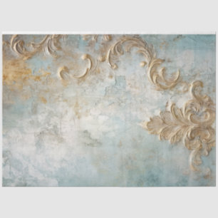 Papier Mousseline Vintage feuille d'or baroque ornement bleu grunge