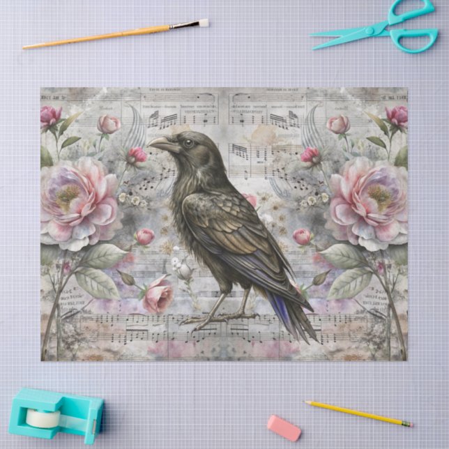 Papier Mousseline Vintage feuille florale victorienne Musique & corb (Artisanat)