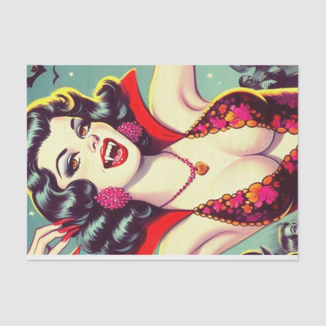 Papier Mousseline Vintage fille d'horreur vampire (Recto)