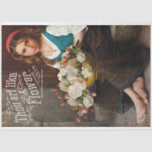 Papier Mousseline Vintage fille paysanne avec Découpage Rose
