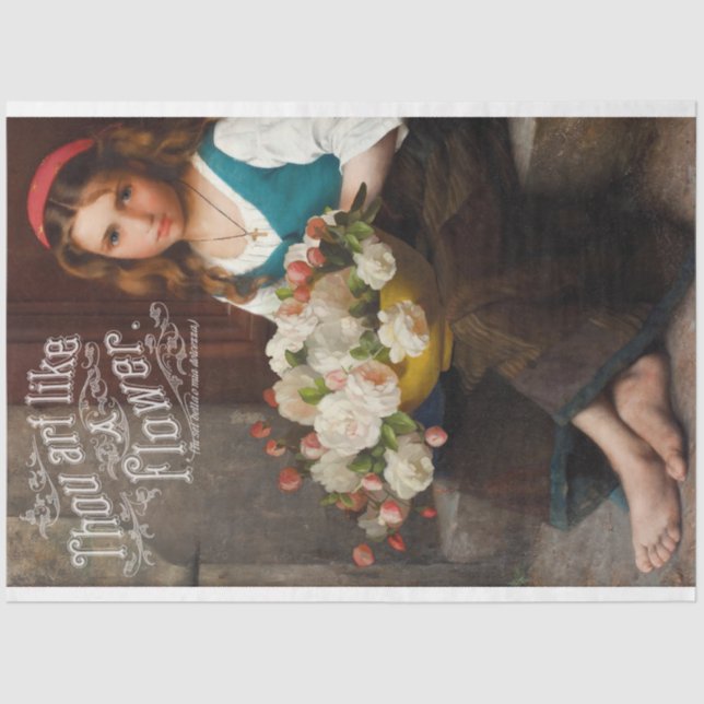 Papier Mousseline Vintage fille paysanne avec Découpage Rose (Recto)