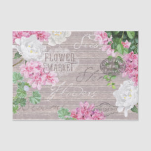 Papier Mousseline Vintage Fleur Fraîche Découpage en bois rustique