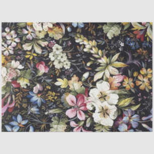 Papier Mousseline Vintage Floral Bleu Blanc Fleur Botanique Cottage