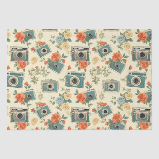 Papier Mousseline Vintage Floral & Motif de caméra (Recto)
