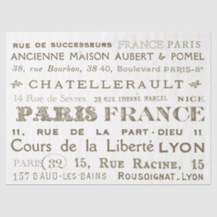 Papier Mousseline Vintage Français Ville Names Paris Collage