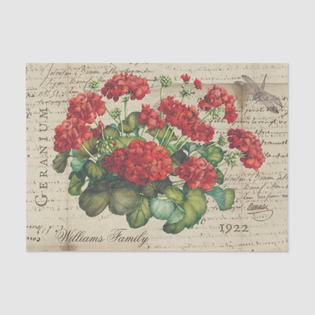 Papier Mousseline Vintage Geranium Red Sepia Custom Tissue Paper (Recto)