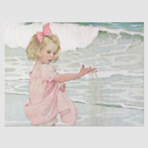 Papier Mousseline Vintage Girl Sandy Beach Océan nautique
