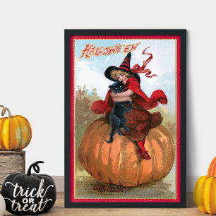 Papier Mousseline Vintage Halloween fille avec sorcière Casquette et