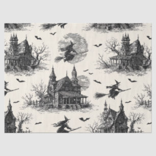 Papier Mousseline Vintage Haunted House and Witch Toile Motif (2)
