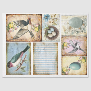 Papier Mousseline Vintage hirondelle et printemps des fleurs