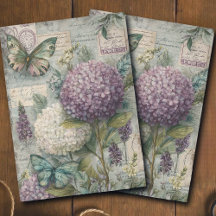 Vintage Hydrangea Butterfly Garden Decoupage