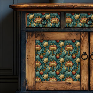 Papier Mousseline Vintage Jade Et Russet Fraise Victorienne