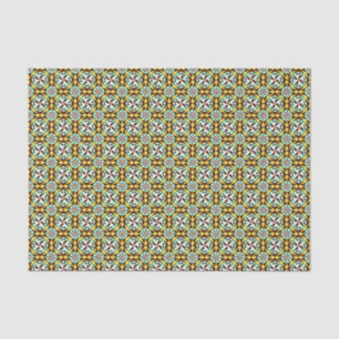 Papier Mousseline Vintage jaune Bleu Brown Barcelone Motif