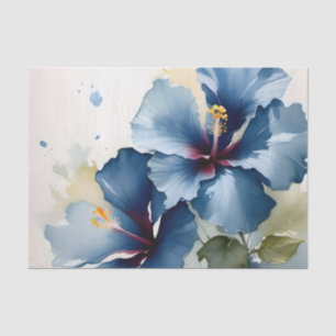 Papier Mousseline Vintage joli bleu hibiscus aquarelle peinture