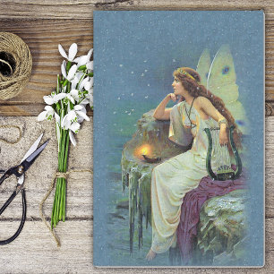 Papier Mousseline Vintage Jolie Fée Fae Harp Candle Océan