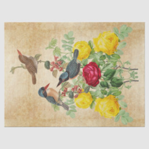 Papier Mousseline Vintage Kingfisher Bird et Rose Tissu Paper
