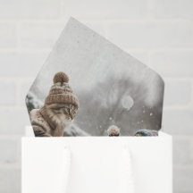 Vintage Kitties Snowball Fight Tissue Paper