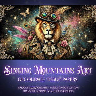 Papier Mousseline Vintage Lion d'antiquité Steampunk Imaginaire déco