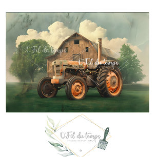 Papier Mousseline Vintage McCormick-Deering Tractor And Old Barn