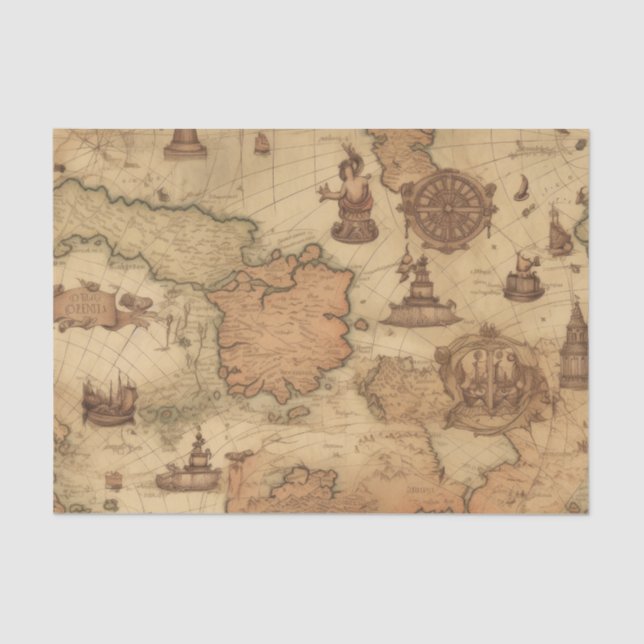 Papier Mousseline Vintage Nautical Voyage Antique Decoupage Papier (Recto)