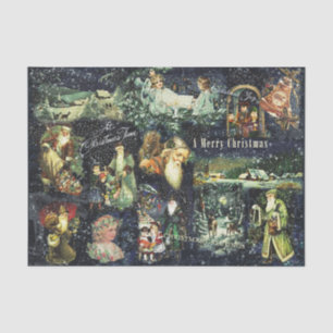 Papier Mousseline Vintage Noël Bleu Nuit Neige