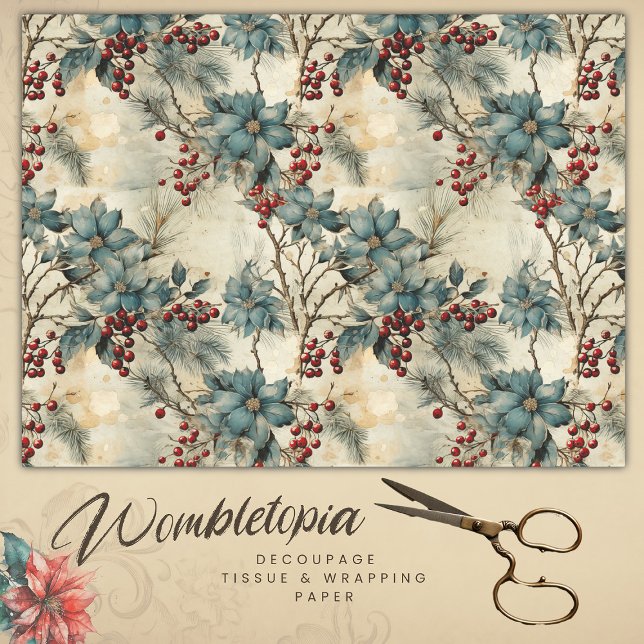 Papier Mousseline Vintage Noël Élégant Découpage gris rouge (Créateur téléchargé)