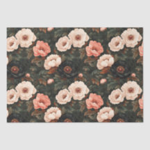 Vintage Noël Floral Peony rose et vert foncé