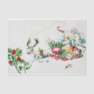 Papier Mousseline Vintage Noël Panier de cerfs de Noël Paintes vacan