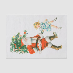 Papier Mousseline Vintage Noël Père Noël et petite fille