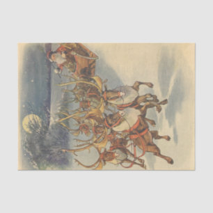 Papier Mousseline Vintage Noël Père Noël Sleigh avec Reindeer