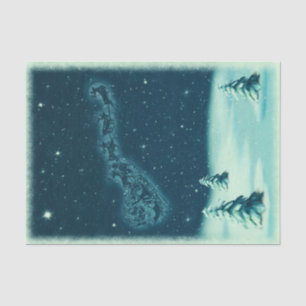 Papier Mousseline Vintage Noël Père Noël Sleigh Winter Scène