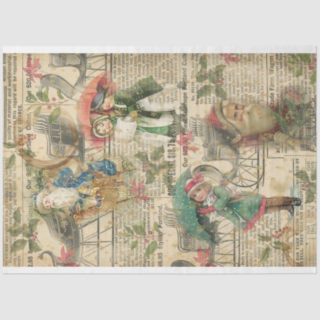 Papier Mousseline Vintage Noël Père Noël Vieux journal Enfants (Recto)