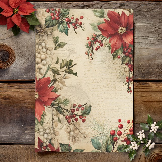 Papier Mousseline Vintage Noël Poinsettia Ephemera florale (Créateur téléchargé)