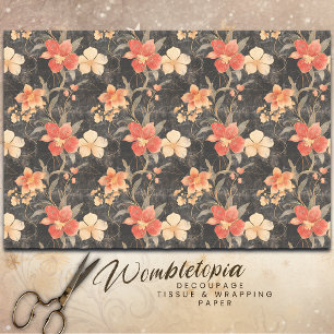 Papier Mousseline Vintage Noël Rouge & Or Poinsettia Decoupage