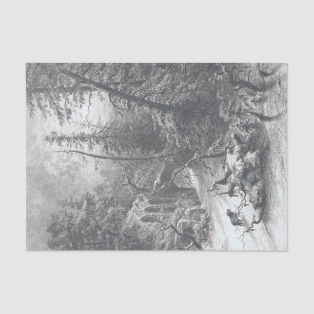 Papier Mousseline Vintage Noël Tissu Papier HIVER FOREST (Recto)