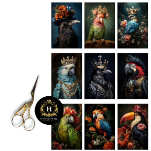 Papier Mousseline Vintage Oiseau Gothique Corbeau King Couronne Déco