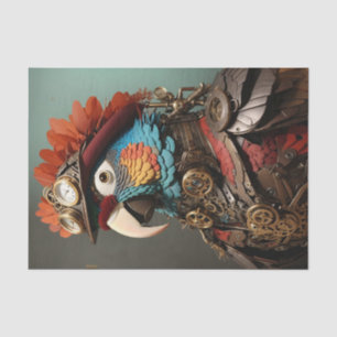 Papier Mousseline Vintage orange et bleu Steampunk Parrot
