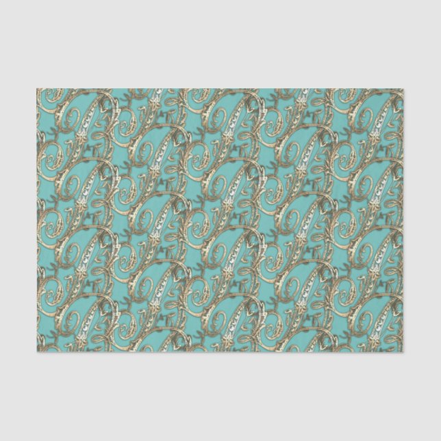 Papier Mousseline Vintage Ornat Or Monogramme R Papier Tissu (Recto)