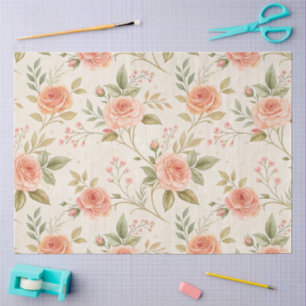 Papier Mousseline Vintage Peach Tone Pastel Florals Découpage