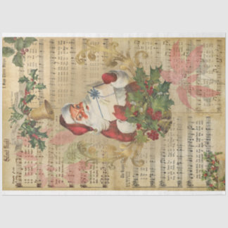 Papier Mousseline Vintage Père Noël Music Poinsettia Découpage de No