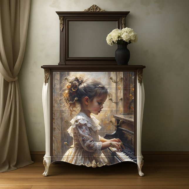 Papier Mousseline Vintage Piano Girl Romantic Storybook Music Scène (Little Girl Playing The Piano Decoupage Tissue Paper )