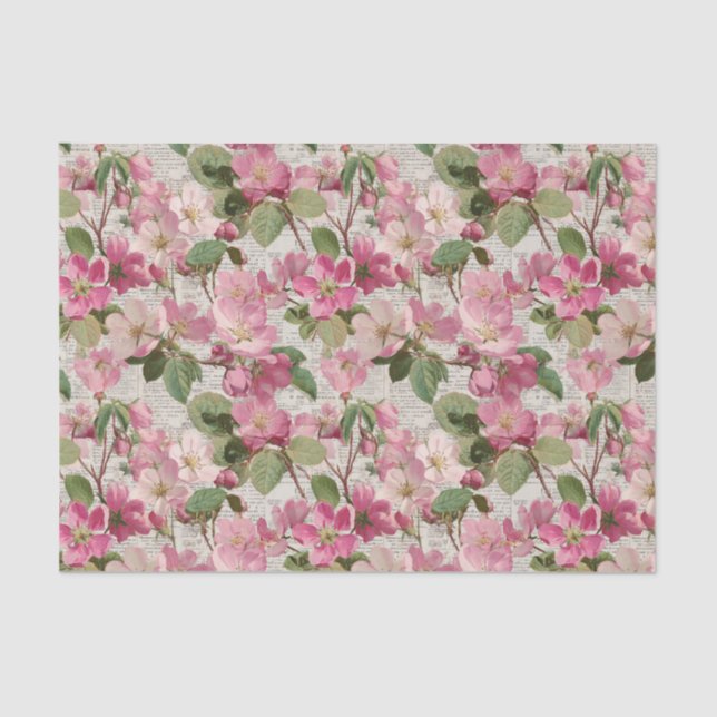 Papier Mousseline Vintage Pink Flowers Decoupage (Recto)