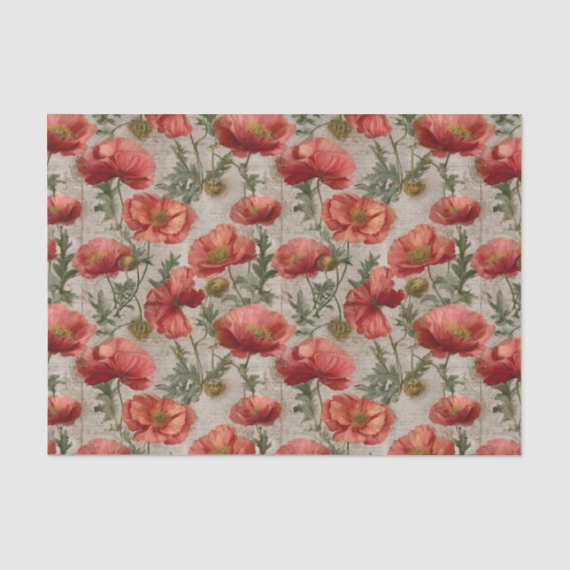 Papier Mousseline Vintage Poppies Decoupage (Recto)