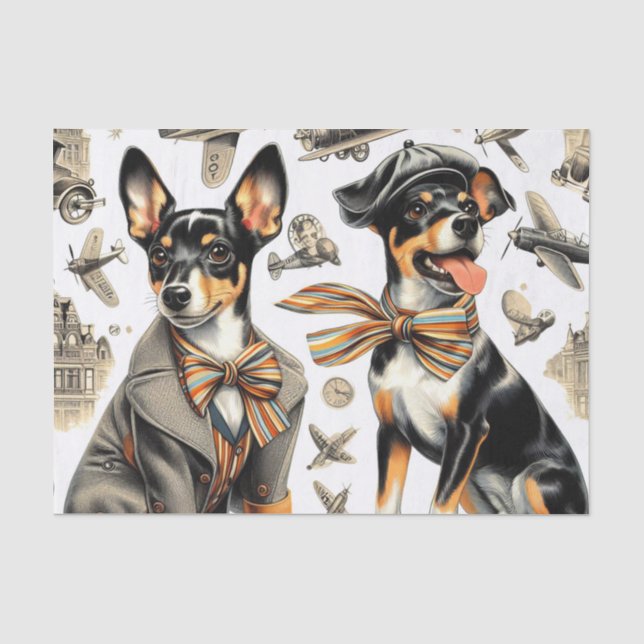 Papier Mousseline Vintage Rat Terrier sans fil (Recto)