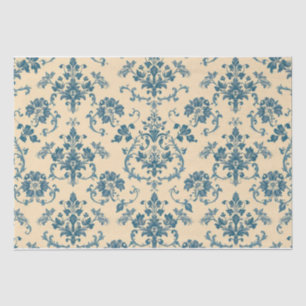 Papier Mousseline Vintage Rétro Bleu toile de jouy