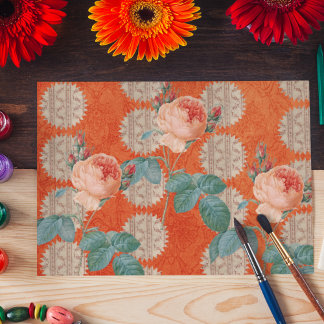 Papier Mousseline Vintage Rose de pêche Winning Motif Orange Sunburs
