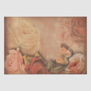 Papier Mousseline Vintage Rose et papillon chic