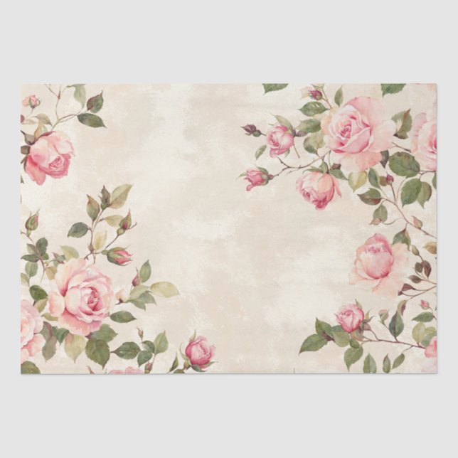Papier Mousseline Vintage rose Floral (Recto)