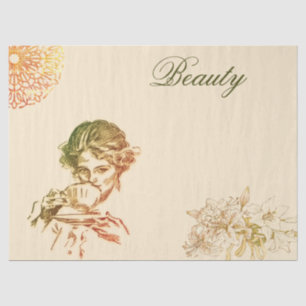 Papier Mousseline Vintage rose moderne Fleurs et filles élégantes